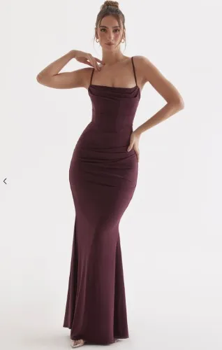 House of CB Milena Dark Cherry Corset Maxi Dress
