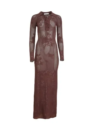 Fleur du Mal Lace Pointelle Long Sleeve Dress 