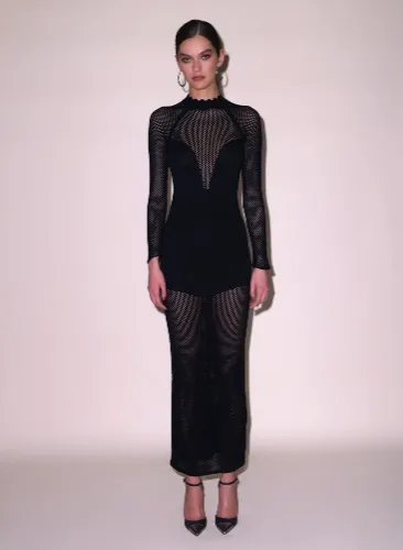 Fleur du Mal Scalloped Pointelle Knit Dress 