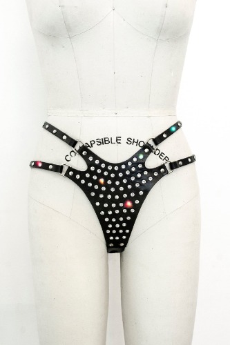 Z-String Thong - Crystal | S / Black Leather / Silver