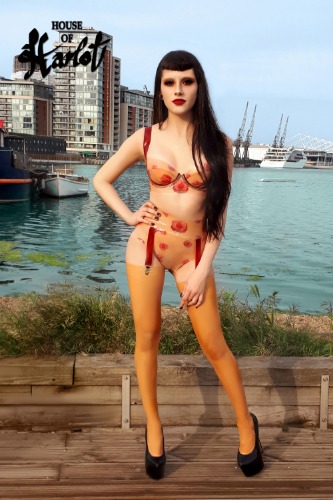 One of a Kind Latex Rose Lingerie Set with Beret by Iris Thespider 