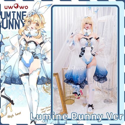 UWOWO Genshin Impact Traveler Fanart Lumine Cosplay Bunny Suit Costume Canon Aether&Lumine Outfit Cosplay Traveler Kong