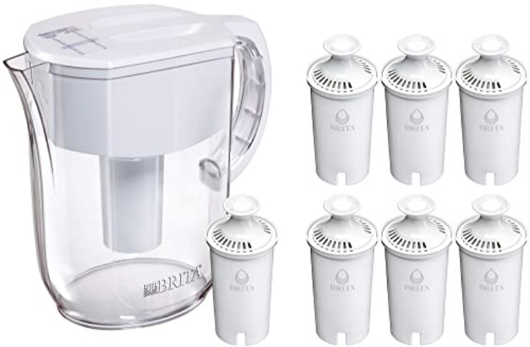 Brita Large Water Filter Pitcher with Standard Filter Replacements - 40 Gallons (2 Months) Filtration Capacity, Removes Chlorine Taste and Odor, Mercury, Copper - White - 10cup - Original - Water Dispenser Bundle