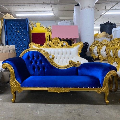 "Cleopatra" Royal Chaise Lounge - Blue Velvet / Gold