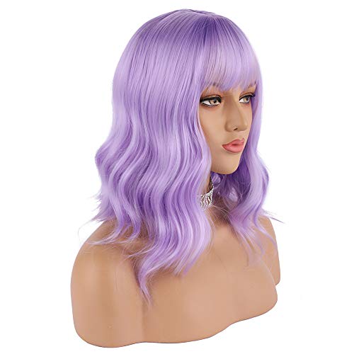 eNilecor Lavender Purple Wig Short Colorful Wavy Bob Wigs with Air Bangs 12" Natural Wigs for Women - A-Lavender Purple