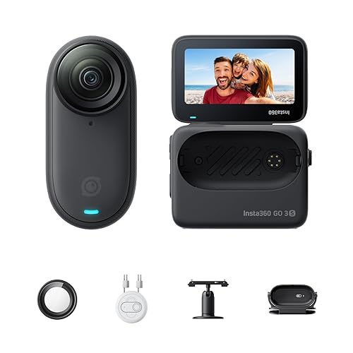Insta360 GO 3S - 128 GB Black 4K Tiny Portable Vlogging Camera, Hands-Free POVs, Mount Anywhere, Stabilization, 140 Min Battery Life, 10m Waterproof, Pet POV - Midnight Black - Standard Bundle