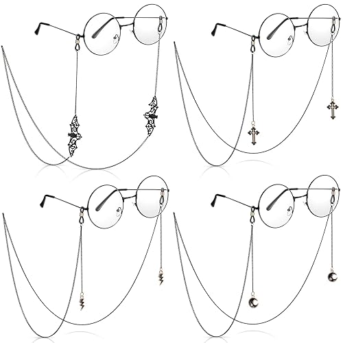 Weewooday Glasses Chain for Women Kawaii Black Goth Bat Moon Pendant Eyeglass Strap Holder Halloween Lanyards Retainer (Black,4 Pieces)