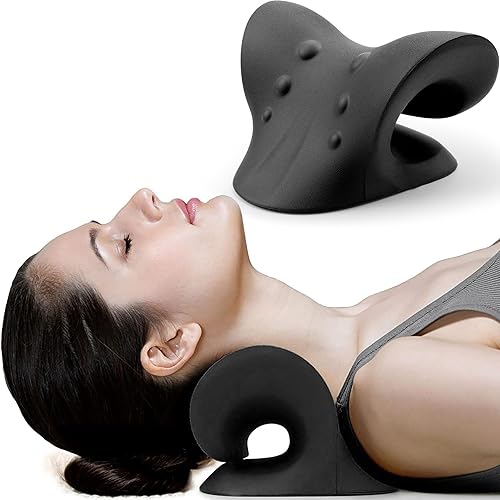 RESTCLOUD Neck and Shoulder Relaxer, Cervical Traction Device for TMJ Pain Relief and Cervical Spine Alignment, Chiropractic Pillow, Neck Stretcher (Black) - Dblack