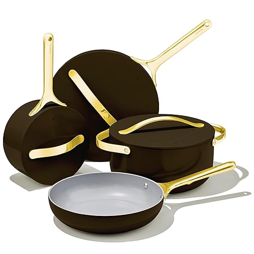 Caraway Nonstick Ceramic Cookware Set (12 Piece) Pots, Pans, Lids and Kitchen Storage - Non Toxic - Oven Safe & Compatible with All Stovetops - Black - Black