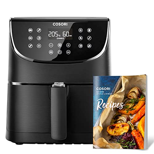 COSORI Freidora sin Aceite 3.5 L, Freidora de Aire Caliente 1500W con Pantalla LED Táctil y 100 Recetas, Sin PFOA, 75-205 ℃, 11 Modos Preestablecidos, Color Negro - Negra - 3.5 L - 3.5 L