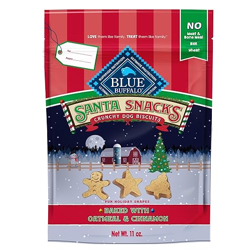 Blue Buffalo Santa Snacks Natural Crunchy Dog Treat Biscuits, Oatmeal & Cinnamon Treats 11-oz - Santa Snacks - Oatmeal & Cinnamon - 11 Ounce (Pack of 1)