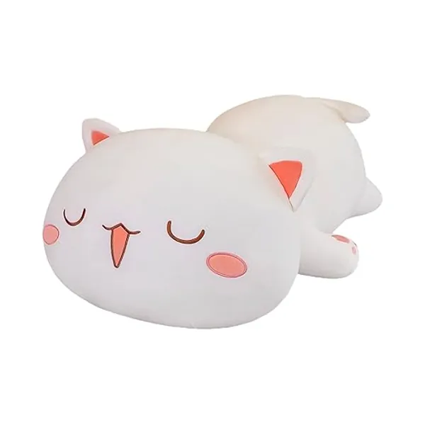 FUYU Cat Stuffed Animals, Soft Cat Plush Pillow Kawaii Kitten Stuffed Animal Toy Gifts for Kids Boys Girls Room Decor (White Squinted Eyes,15in/37cm) - White Squinted Eyes - 15in/37cm
