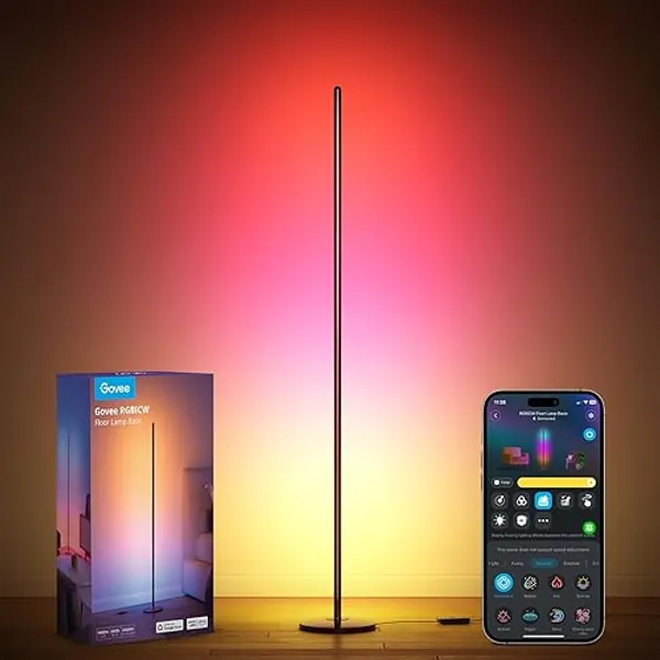 Govee RGBIC Floor Lamp, LED Corner Lamp Works with Alexa, 1000 Lumen Smart Modern Floor Lamp with Music Sync and 16 Million DIY Colors, Color Changing Standing Floor Lamp for Bedroom Living Room Black - Black