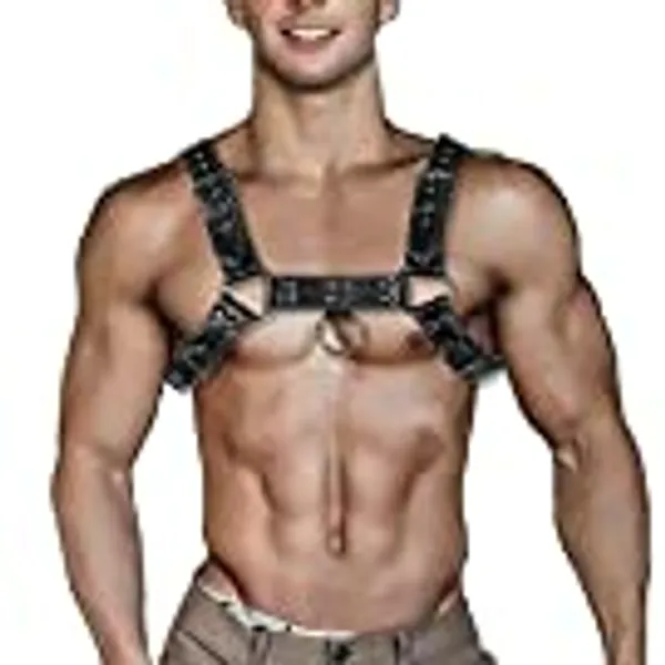 QUYUWOWO Harness for Man Adjustable Leather Harness Body Chest Half Harness Punk Belt Clubwear Costume