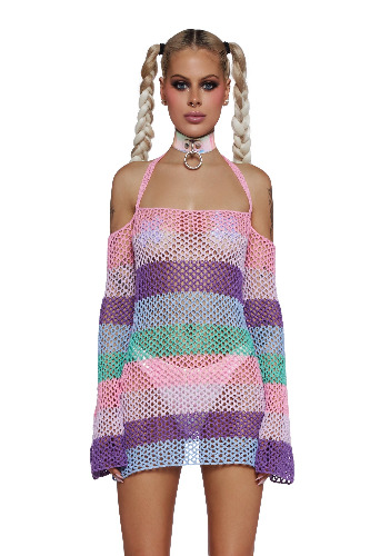 Funday Vibes Crochet Mini Dress - Pastel | RAINBOW / X-Large