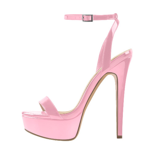 Round Toe Ankle Strap Platform Stiletto Sandals | Pink / US15