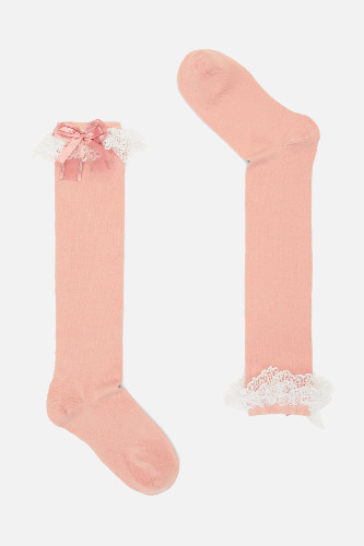 Frill & Bow Knee Socks | Pink