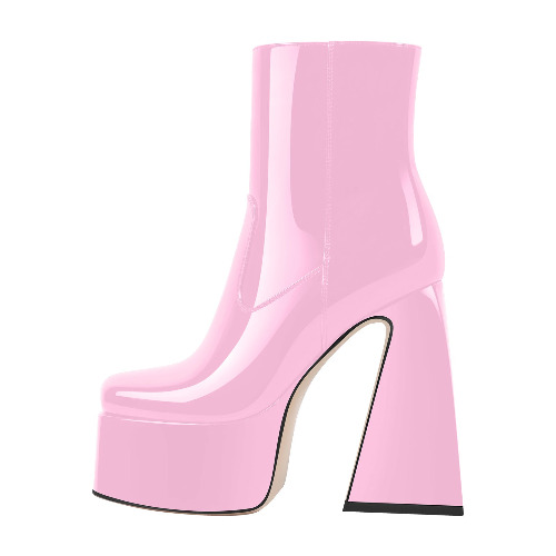 Platform Chunky High Heels Ankle Boots | Pink / US15