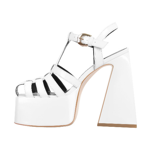 Platform Chunky High Heels Buckle Sandals | White / US15