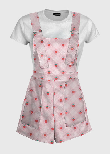 Pastel Plaid Strawberry Pink Overalls | XL