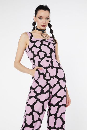 Skip Geo Wide Leg Jumpsuit | 14 / Black/Pink