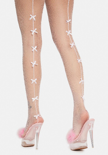 Give 'Em A Show Fishnet Bow Tights | WHITE / ONE SIZE