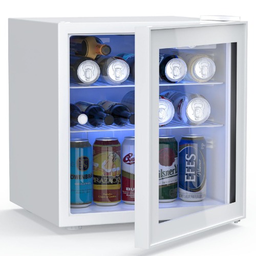 ADVWIN Mini Bar Fridge, Small Fridges Glass Door Mini Beverage Refrigerator 46L, White - White