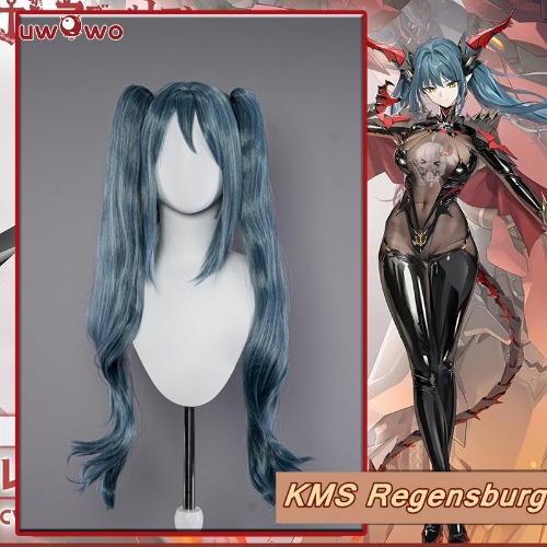 Uwowo Azur Lane KMS Regensburg Darksteel Dragon Iron Blood Sheer 18+ Sexy Cosplay Wig Light Blue Long Hair With Ponytails