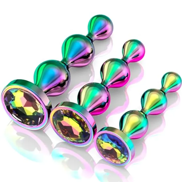 Metal Anal Beads Butt Plug Sex Toys for Men Women and Couples, Anal Trainer Pack of 3 Graduated Stainless Steel Adult Toys, Prostate Massager Mens Anal Training with Luxury Jewelry Design
