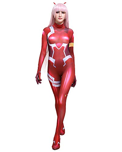 Cosplay.fm Women's Red Battle Suit Headwear Anime Cosplay Costume Spandex Bodysuit Jumpsuit - Medium - Red