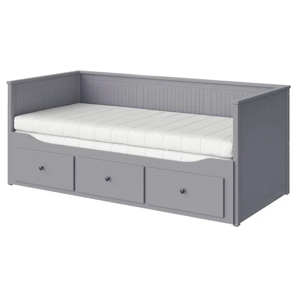 HEMNES Day-bed w 3 drawers/2 mattresses - grey/Åfjäll firm 80x200 cm