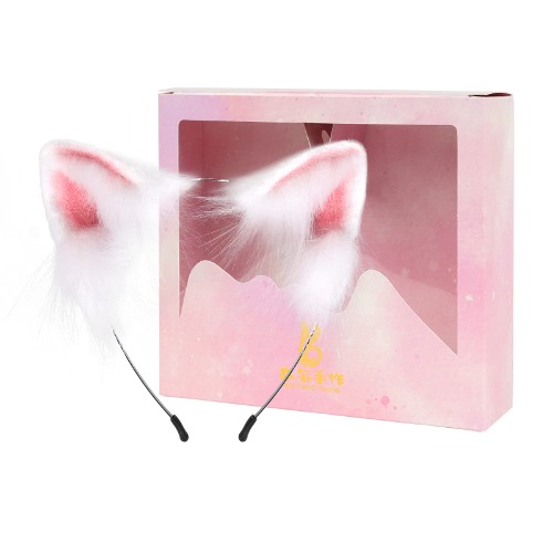 Cat Fox Wolf Ears Cosplay Long Fur Hair Headband Wolf Animal Anime Halloween Cosplay Costume for Girls - Whitepink