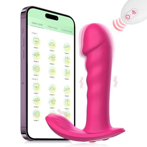 Wearable Panty Vibrator Sex Toys, G Spot Butterfly Clitoral Mini Vibrator Dildos with 9 Vibration Modes, App Remote Control Adult Toy Dildo Vibrators for Women or Couples - Rose Red