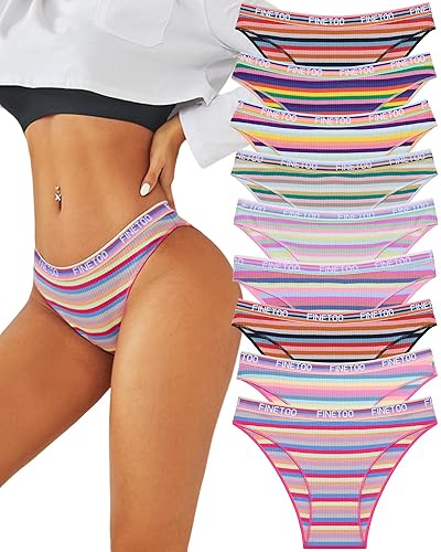 FINETOO Cotton Underwear for Women Cheeky High Cut Breathable Stretch Sexy Ladies Hipster Bikini Panties Pack S-XL - Small-Medium - Colorful 9pack C