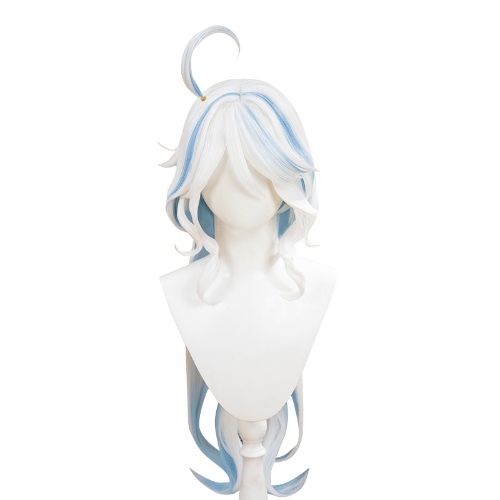 【Ready For Ship】【Long Ver. 】DokiDoki Game Genshin Impact Cosplay Fontaine Focalors Wig Long White Blue Curly Furina Wig / Fake Eyelashes / Hat/ Wefts | Long Wig Only