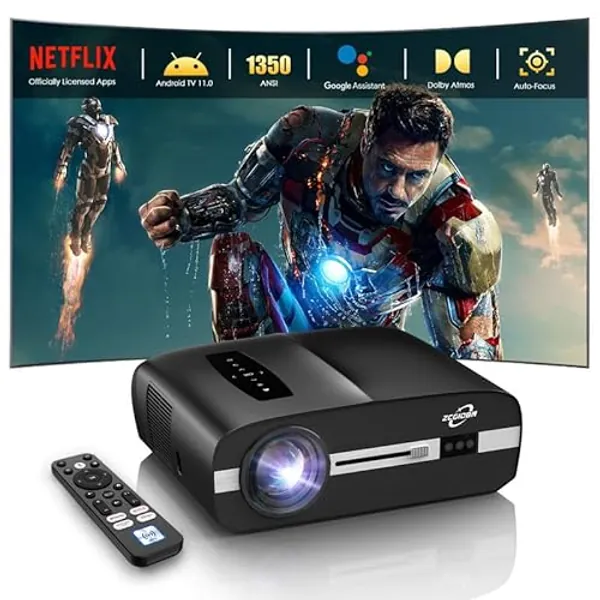 [1350ANSI/Dolby Audio] 2025 Ultra Bright Projector 4K,Smart Android TV 11.0 Projector with Licensed Apps NETFLIX,NFC WiFi 6 & Bluetooth 5.4,Auto Focus/Google Assistant for Outdoor Movie Home Daytime - metallic