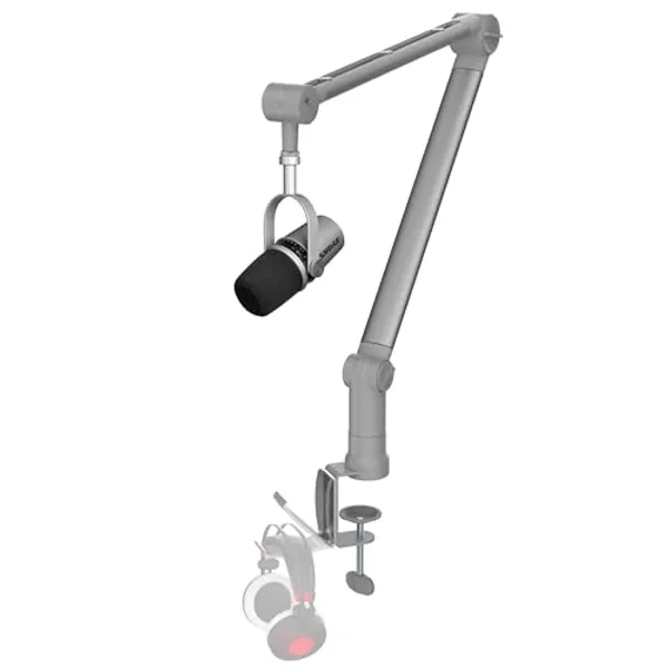 IXTECH Microphone Boom Arm with Desk Mount, 360° Rotatable, Adjustable and Foldable Scissor Mounting for Podcast, Video Gaming, Radio and Studio Audio, Sturdy and Universal (ELEGANCE MATTE SILVER) - High Profile - MATTE SILVER