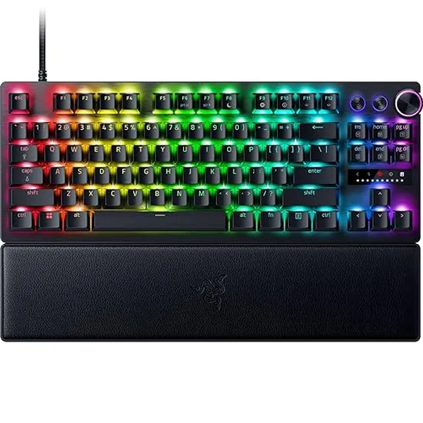 Razer Huntsman V3 Pro TKL Esports Gaming Keyboard: Analog Optical Switches - Razer Snap Tap - Rapid Trigger - Adjustable Actuation - Media Keys & Dial - Doubleshot PBT Keycaps - Wrist Rest - Black - TKL