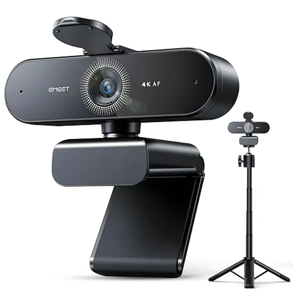 EMEET NOVA 4K Webcam with Tripod - 4K UHD, PDAF Autofocus, Adjustable Heights with 360° Swivel Head, 2 Noise-Cancelling Mics, USB Plug&Play, Privacy Cover, Ideal for Online Meetings&Live Streaming - 4K w/ Tripod 360° Swivel Head