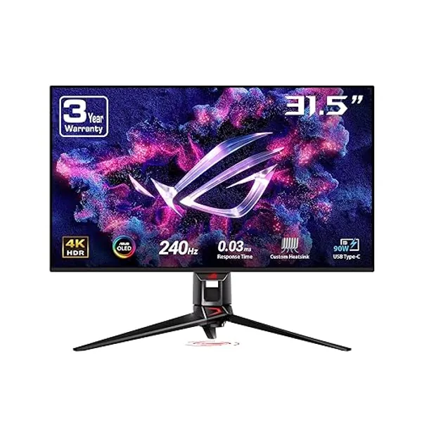 ASUS ROG Swift 32” 4K OLED Gaming Monitor (PG32UCDM) - UHD (3840 x 2160), QD-OLED, 240Hz, 0.03ms, G-SYNC Compatible, Custom Heatsink, Graphene Film, 99% DCI-P3, True 10-bit, 90W USB-C - 32" OLED 4K 240Hz UHD G-SYNC