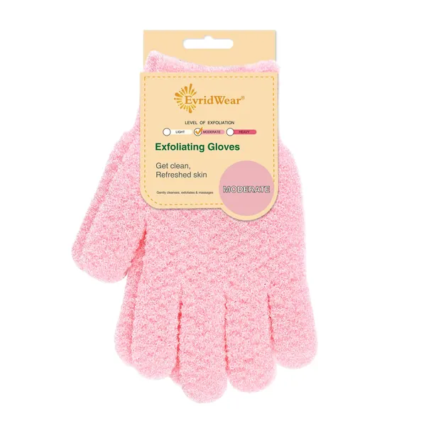 Evridwear Exfoliating Gloves 1 Pair (Pink) - 1 Pairs of Moderate