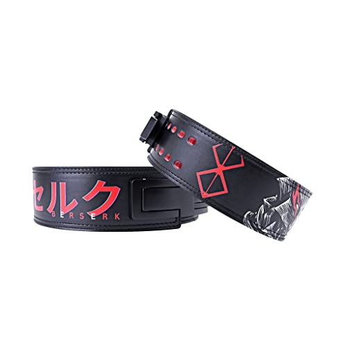 ベルセルク Berserk Powerlifting Belt - Premium Leather Anime Weightlifting Belt with Sacrifice Symbol and Lever Belt Function | Heavy Duty Gym Belt for Strength Athletes, Powerlifters and Crossfit - 10mm - S: 24 - 35 Inches