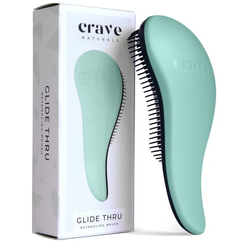 Crave Naturals Glide Thru Detangling Brush for Adults & Kids Hair - Detangler Brush for Natural, Curly, Straight, Wet or Dry Hair - Hairbrush for Men & Women, Little Girl Hair Accessories, Turquoise - 1 Pack - Turquoise