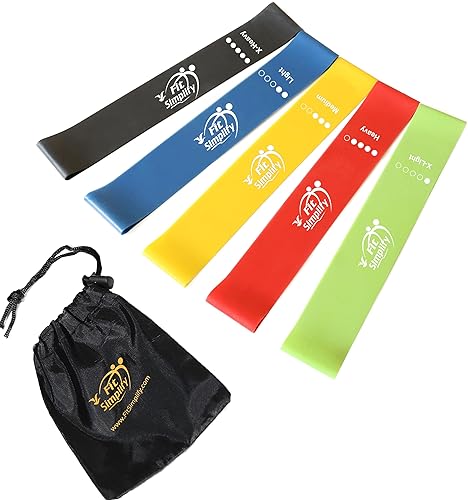 Fit Simplify Resistance Loop Exercise Bands with Instruction Guide and Carry Bag, Set of 5 - Assorted