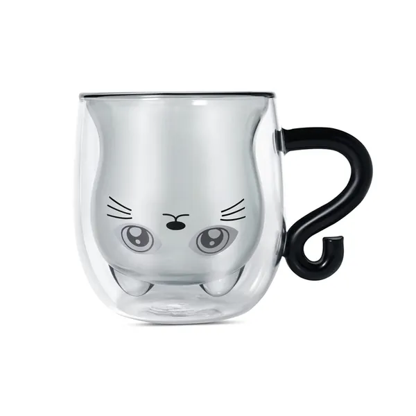 Cute Mugs Glasses Double Wall Insulated Glasses Espresso Cup, Coffee Cup, Tea Cup, Milk Cup, Best Gift, Office and Personal Birthday (Black Cat)