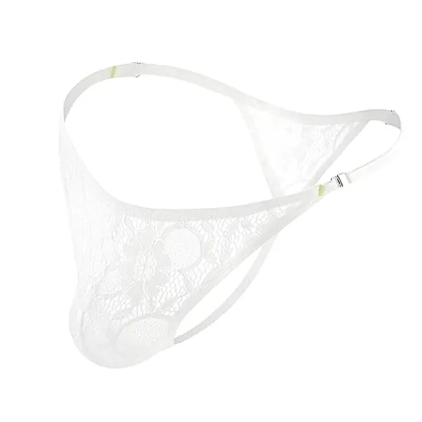 JOCKLAND Mens Lace Thong Sexy Low Rise T-back G-string with Adjustable Stretch Waistband Comfortable Men's Thong Underwear - White - X-Large