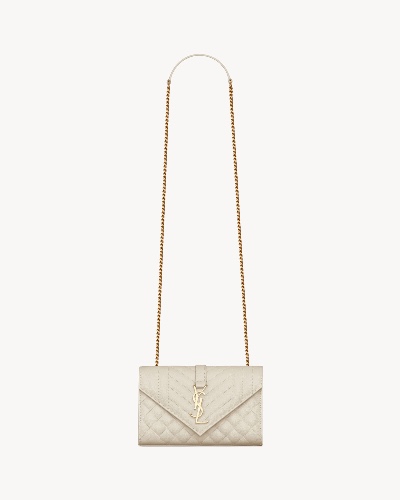 YSL : Envelope small in quilted grain de poudre embossed leather