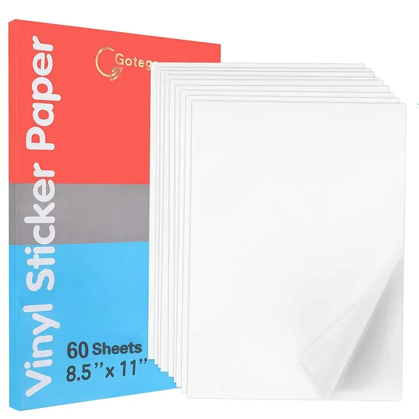 Sticker Paper for Inkjet Printer 60 Sheets Vinyl Label Paper 8.5 inches x11 inches (A4) Waterproof Sticker Paper Glossy White Waterproof - 60 sheets