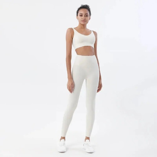Yoga Fitness Leggings & Crop Top Set - Light ivory / M