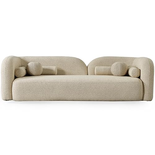 SSC SATISUNCASA Japandi Style Boucle Sofa, Modern Tight Curved Back Sofa, Minimalist Style Comfy Couch for Living Room Apartment (Beige) - Beige